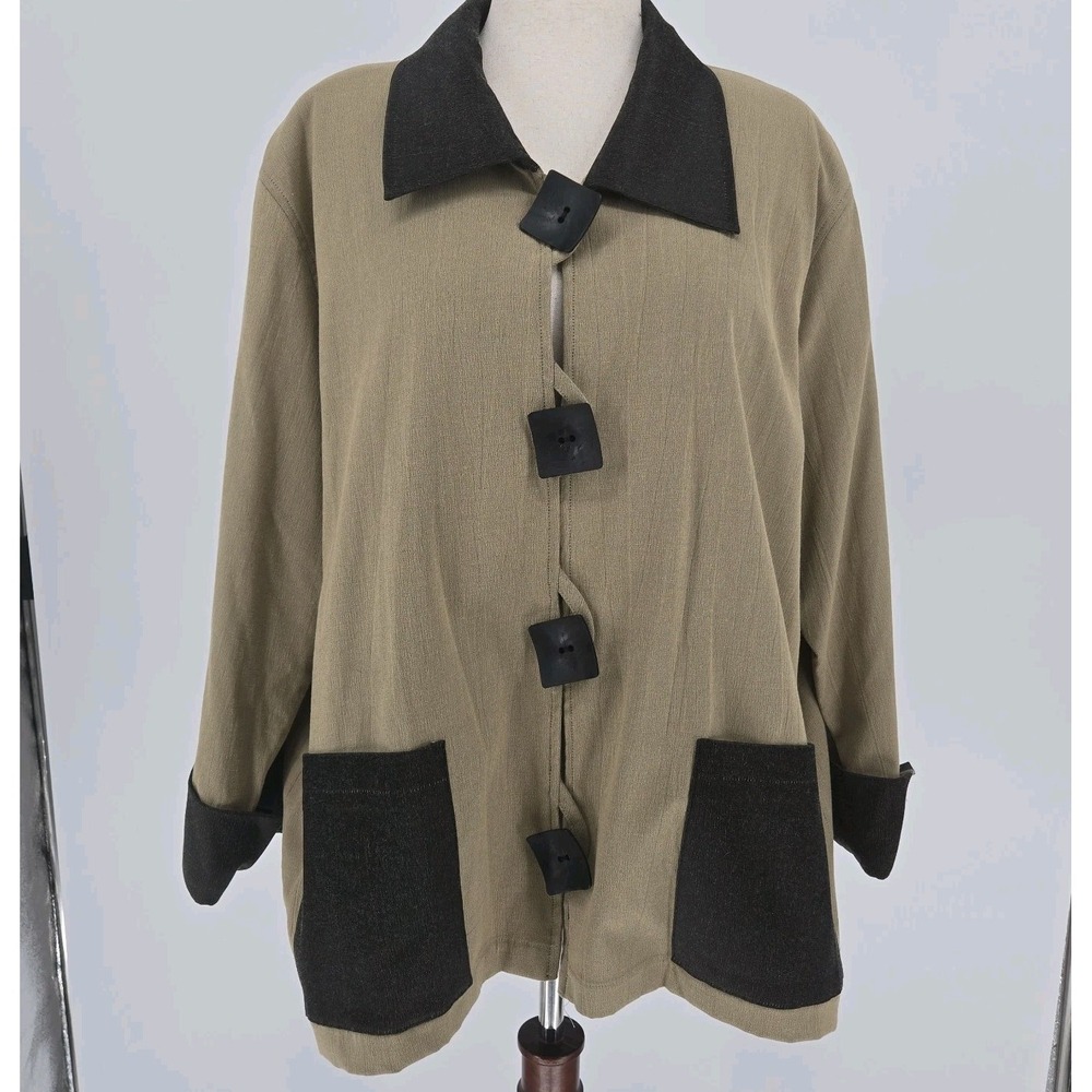Caroline‎ Rose USA Jacket Womens 2X Tan Brown Minimalist Button Front Linen Look